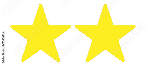 Two yellow star icon for rating isolated on transparent png background