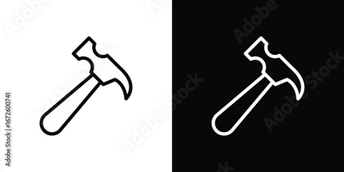 Hammer icon. Vector linear icon isolated in black and white