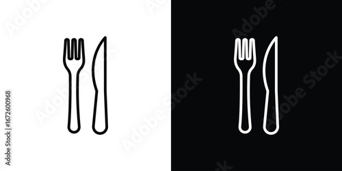Fork and Knife icon. Vector linear icon isolated in black and white