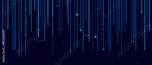 Futuristic vector tech background with vertical blue lines and dots.