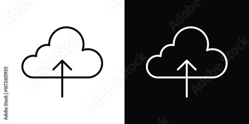 Cloud upload icon. Vector linear icon isolated in black and white