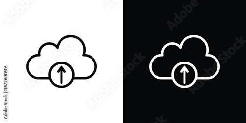 Cloud upload icon. Vector linear icon isolated in black and white