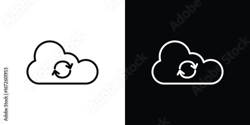 Cloud sync icon. Vector linear icon isolated in black and white
