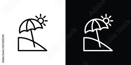 Beach icon. Vector linear icon isolated in black and white