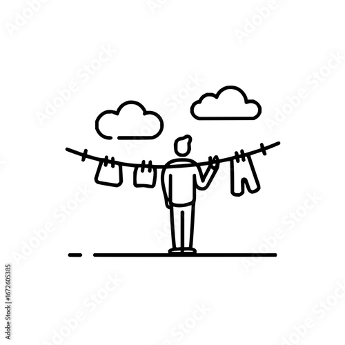 Laundry day chores hanging clothes on line drying clothes outdoors housework household tasks clean clothing line art