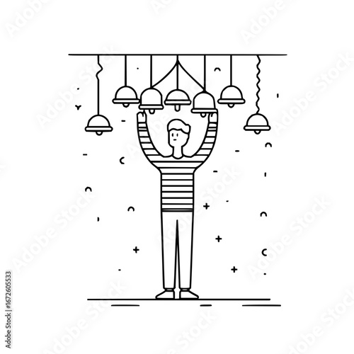 Man installing pendant lights modern interior lighting fixture home improvement project illustration