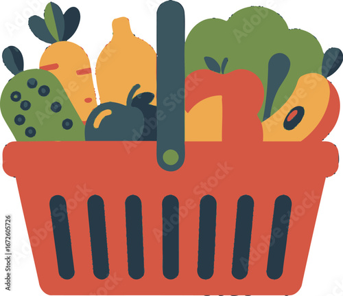 Fresh Produce Shopping Basket, Healthy Food Grocery Basket, Vibrant Fruit & Veggie Basket, Colorful Farm Market Basket, Organic Grocery Shopping Cart