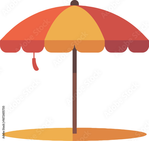 Beach Umbrella, Summer Vacation Umbrella, Red Orange Beach Shade, Tropical Paradise Umbrella, Sunshade Icon Illustration