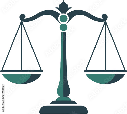 Scales of Justice Icon, Law and Order Symbol, Justice Balance Graphic, Legal Equality Illustration, Teal Green Scales Image