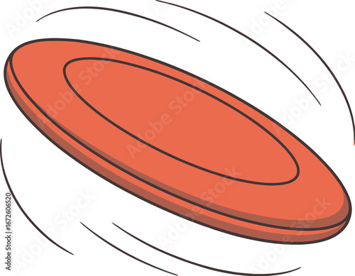 Flying Disc, Red Frisbee in Motion, Cartoon Frisbee Illustration, Sporty Flying Disc Graphic, Orange Disc Throw