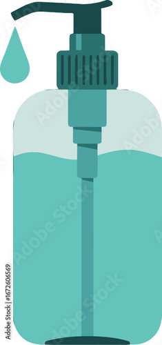 Soap Dispenser Pump, Hand Sanitizer Bottle, Liquid Soap Icon, Hygiene Product Graphic, Teal Pump Bottle