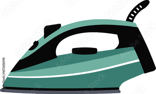 Teal Iron, Modern Ironing Appliance, Green Electric Iron, Household Iron Icon, Flat Iron Illustration