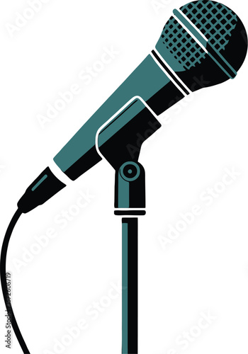 Microphone on Stand, Vintage Mic Illustration, Retro Microphone Clipart, Podcast Microphone Icon, Green Microphone Graphic