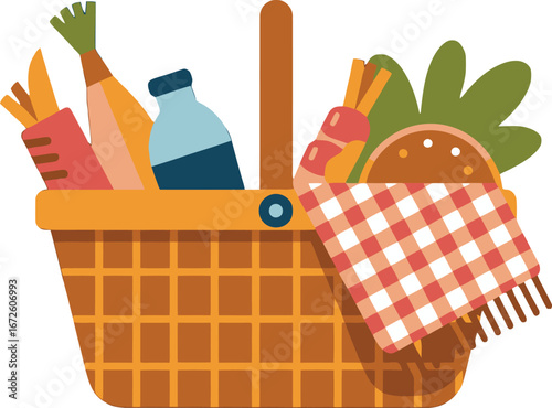 Picnic Basket with Food, Summer Picnic Basket, Healthy Picnic Essentials, Outdoor Food Basket, Wicker Basket Picnic Supplies
