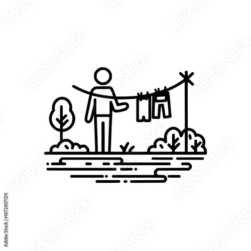 Laundry drying outdoor scene vector illustration for clothing care and sustainable lifestyle design element use