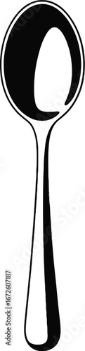 Black and White Spoon Illustration, Simple Spoon Icon, Silhouette Spoon Graphic, Utensil Clipart Design, Spoon Vector Image