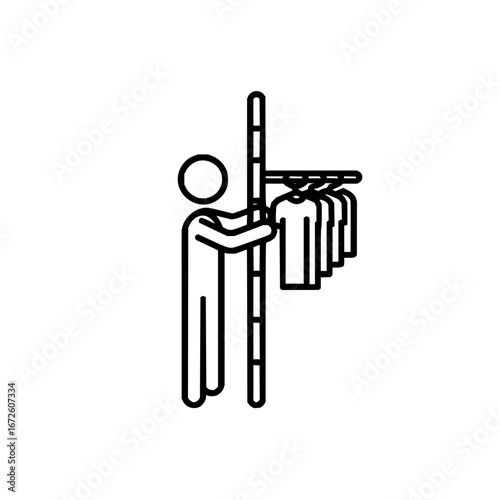 Clothing rack vector icon illustration of person choosing clothes for fashion wardrobe and design needs