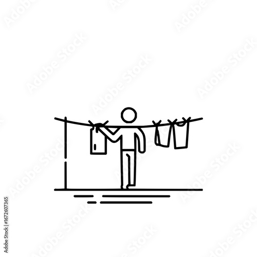 Laundry day clothesline illustration vector graphic design for cleaning and drying clothes outdoor home chore concept