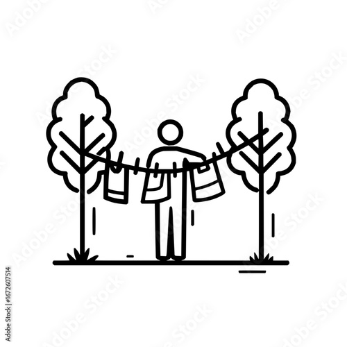 Clothesline outdoor laundry drying clothes trees backyard chore housework sun dry eco friendly lifestyle icon