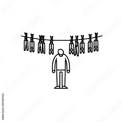 Clothesline laundry day illustration with person hanging clothes for clothing line vector design art 100