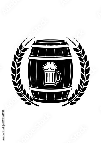 Vintage Beer Barrel Emblem with Mug and Wheat