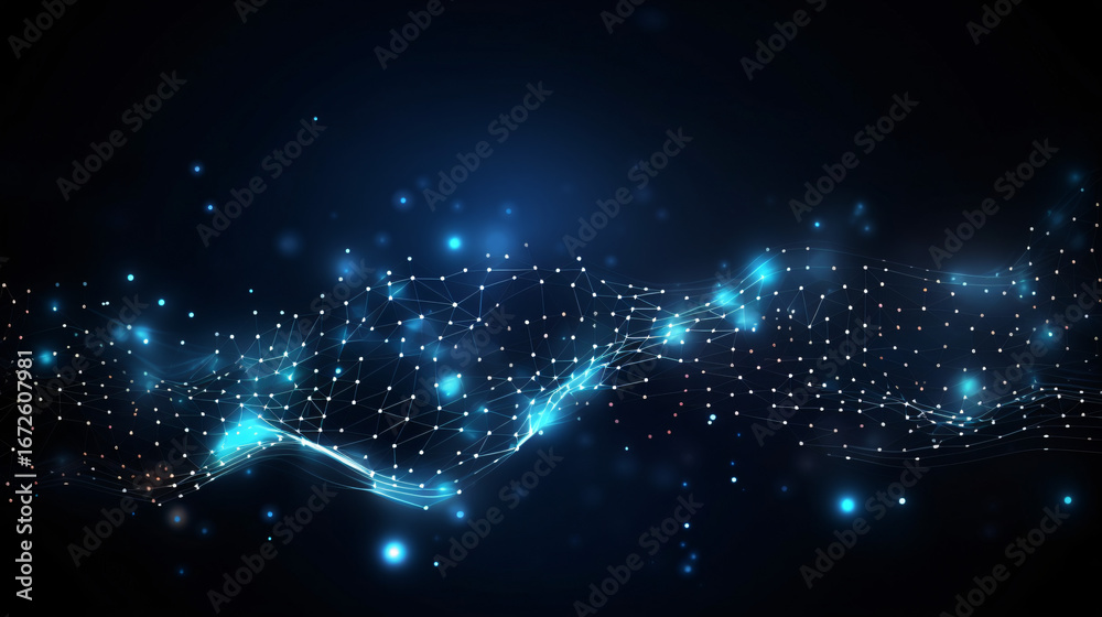 Obraz premium Abstract network connection structure with glowing nodes on a dark blue backdrop