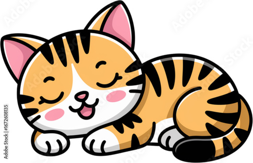 Sweet Slumber: An adorable, cartoon-style tabby cat is curled up in peaceful slumber. The image evokes feelings of comfort and tranquility. 