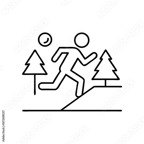Trail runner in motion against a nature background in line art style