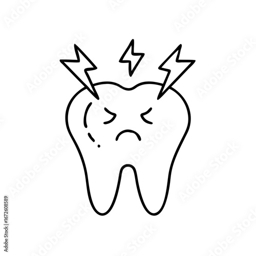 Tooth icon expressing pain with lightning bolts in line art style