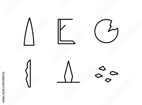 simple outline stroke icon isolated on white background: shard glass edge broken point sharp tip fragment mark floor scatter