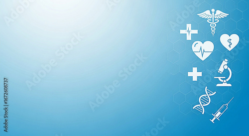 Medical healthcare background with dna caduceus heart and microscope for science and research theme design