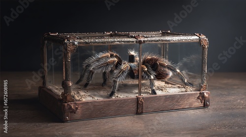 tarantula spider in a glass box