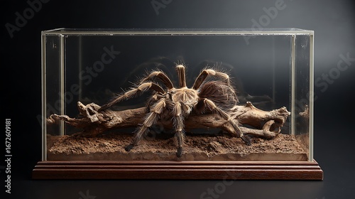 tarantula spider in a glass box