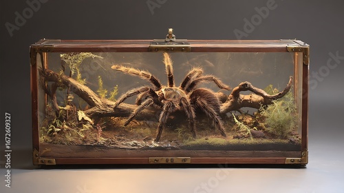 tarantula spider in a glass box