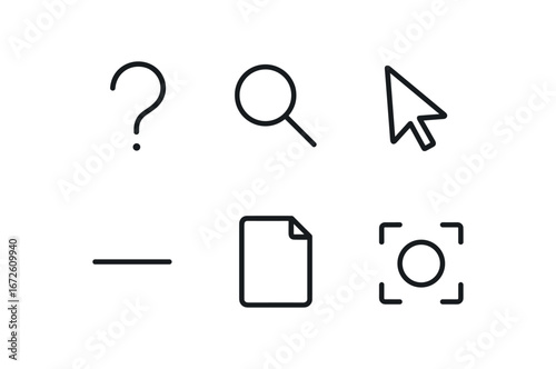 simple outline stroke icon isolated on white background: query search icon cursor arrow text line file sheet lens mark
