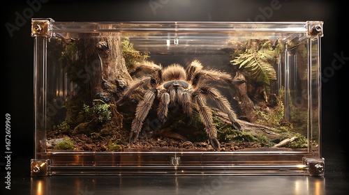 tarantula spider in a glass box
