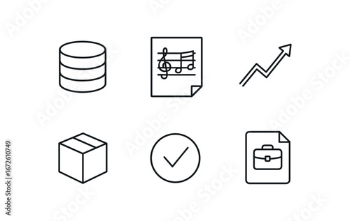 simple outline stroke icon isolated on white background: instance note sheet chart arrow box icon step mark case page