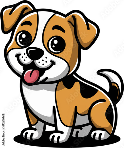 Adorable Puppy: A cute cartoon puppy, with a playful expression, is captured in a lively illustration with vibrant color palette.