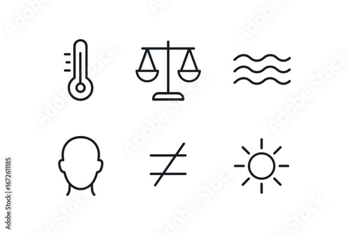simple outline stroke icon isolated on white background: temperament scale icon wave lines face outline balance mark sun glow