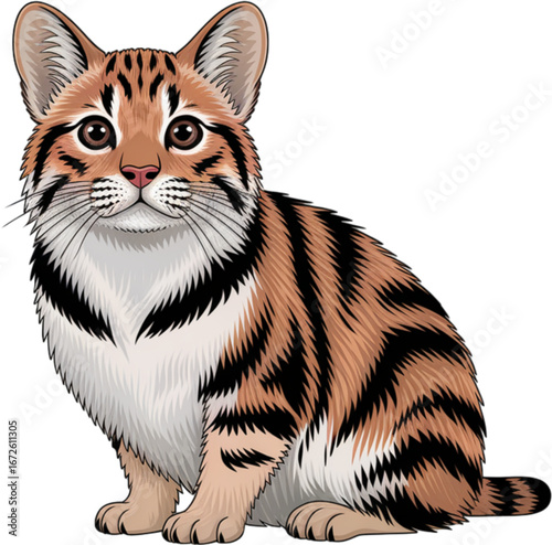 Adorable Baby Cat's Portrait: Captivating illustration of an adorable baby cat showcasing its intricate stripes, soft fur, and endearing innocent charm.