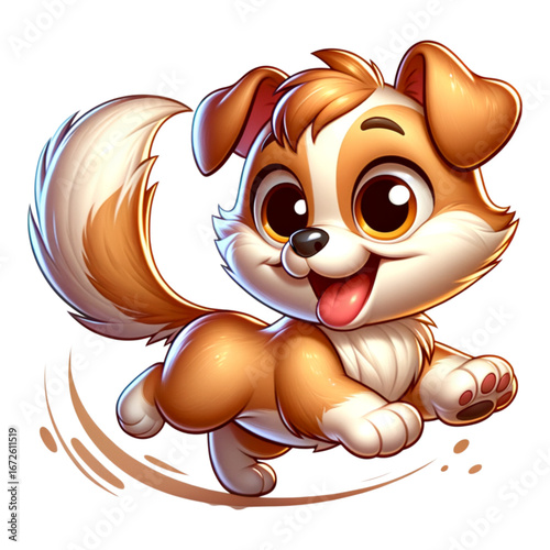 Joyful Pup's Playtime: A captivating, animated puppy, with its adorable expression and playful posture, dashes forward in an explosion of youthful energy and innocence.