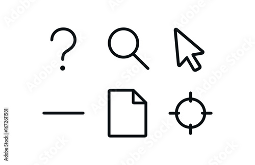 simple outline stroke icon isolated on white background: query search icon cursor arrow text line file sheet lens mark