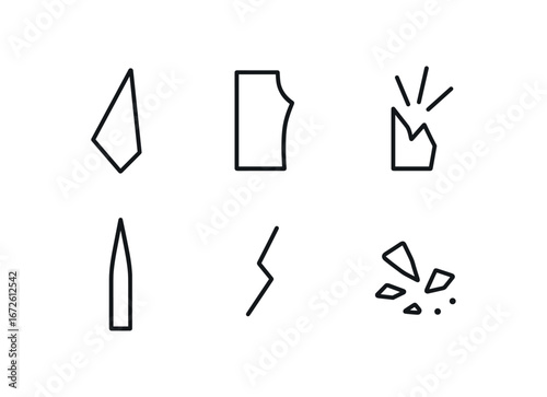 simple outline stroke icon isolated on white background: shard glass edge broken point sharp tip fragment mark floor scatter