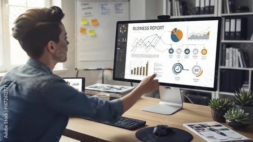 Wallpaper Mural Woman reviewing data on computer and tablet at her desk Torontodigital.ca