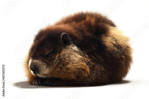 Sleeping marmot with soft fur and round body captured in natural light