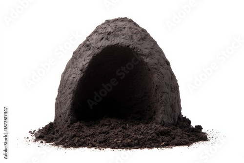 Natural soil structure with hole isolated on white background