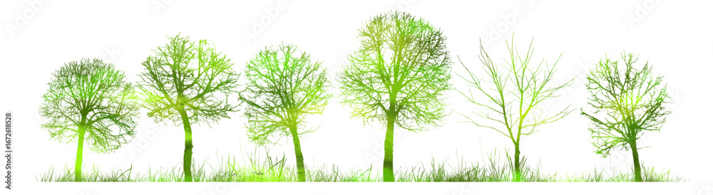 Obraz premium Green trees in the park . hand drawn. Not AI, Vector illustration.