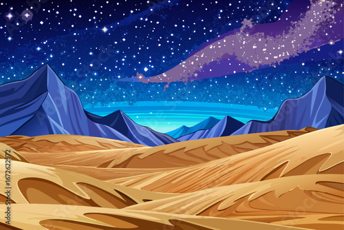 Lut desert of Iran in the middle of the night, starry sky and milky way galaxy, soft sand dunes with soft shadows, mysterious and poetic combination, sense of silence and infinity, magical view and su