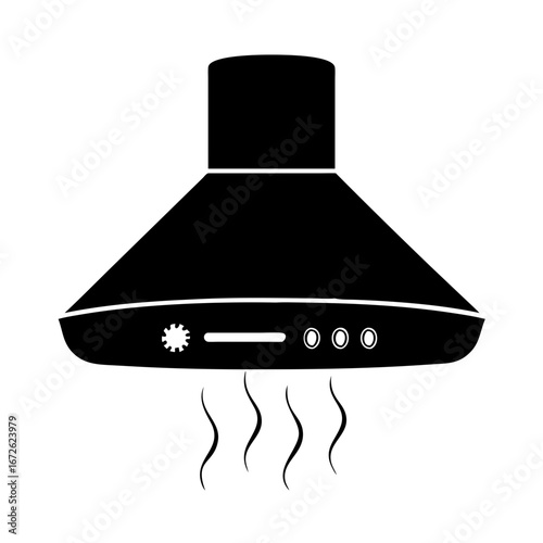 Black silhouette of a kitchen exhaust hood with steam rising icon