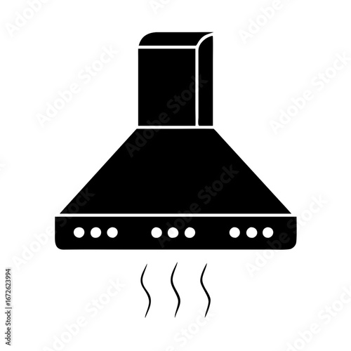 Black silhouette of a kitchen range hood with steam icon